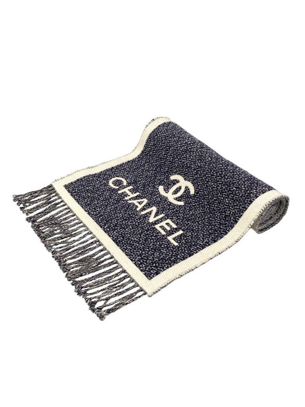 Chanel Scarf Navy White CC Logo Wool
